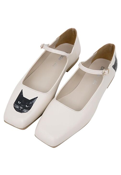 Kadın Vegan Deri Bej Babet - Whiskers and Purrs Tasarım - Görsel 2