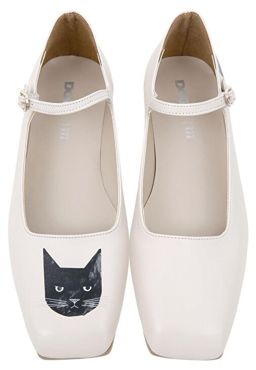 Kadın Vegan Deri Bej Babet - Whiskers and Purrs Tasarım - Görsel 3