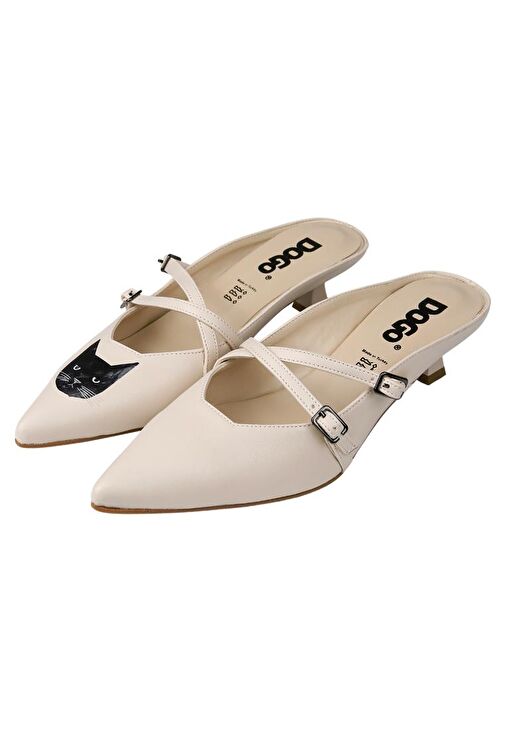 Kadın Vegan Deri Krem Topuklu Terlik - Whiskers and Purrs Tasarım - Görsel 2