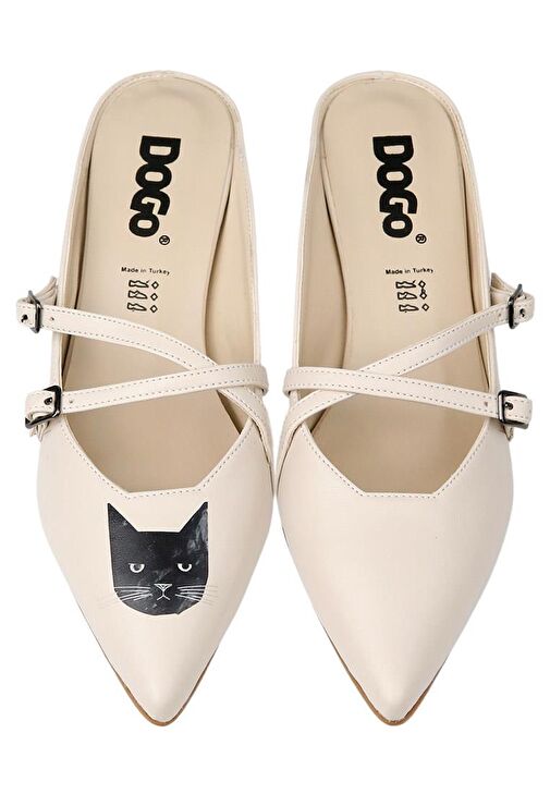 Kadın Vegan Deri Krem Topuklu Terlik - Whiskers and Purrs Tasarım - Görsel 3