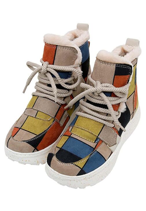 Kadın Vegan Deri Çok Renkli Bot - Piet-Mondrian Tasarım - Görsel 2
