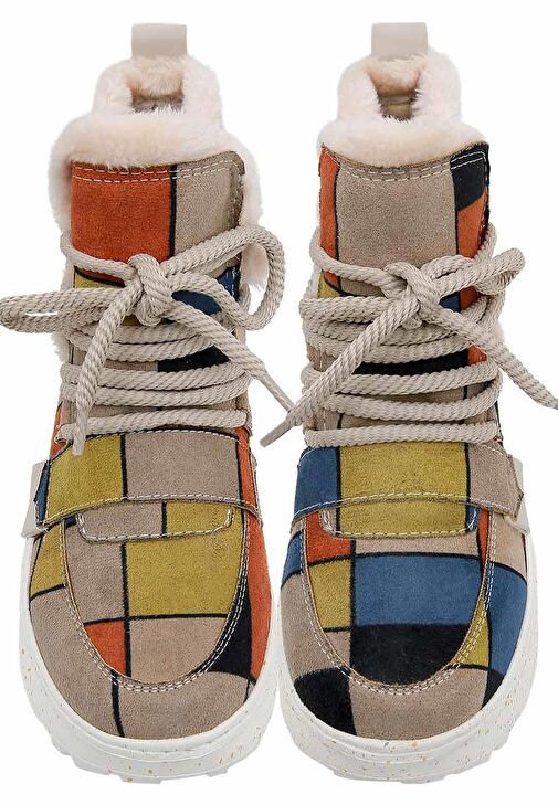 Kadın Vegan Deri Çok Renkli Bot - Piet-Mondrian Tasarım - Görsel 3