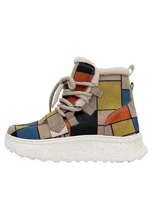 Kadın Vegan Deri Çok Renkli Bot - Piet-Mondrian Tasarım - Görsel 4