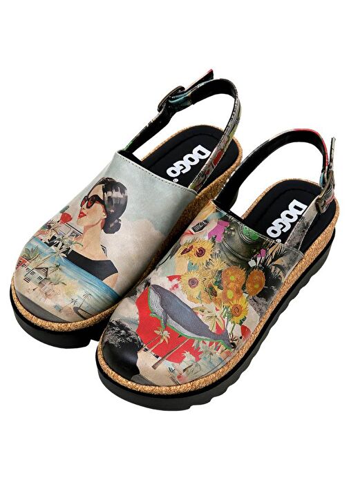 Kadın Vegan Deri Çok Renkli Kalın Taban Sandalet - Lucid Dreaming Tasarım - Görsel 2