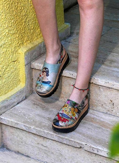 Kadın Vegan Deri Çok Renkli Kalın Taban Sandalet - Lucid Dreaming Tasarım - Görsel 3