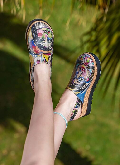 Kadın Vegan Deri Çok Renkli Kalın Taban Sandalet - Live and Save Tasarım - Görsel 3