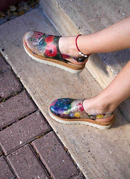 Kadın Vegan Deri Çok Renkli Kalın Taban Sandalet - Full of Hope Tasarım - Görsel 3