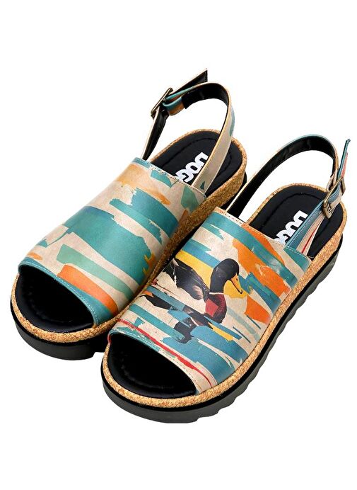 Kadın Vegan Deri Çok Renkli Kalın Taban Sandalet - Goose Bumps Tasarım - Görsel 2