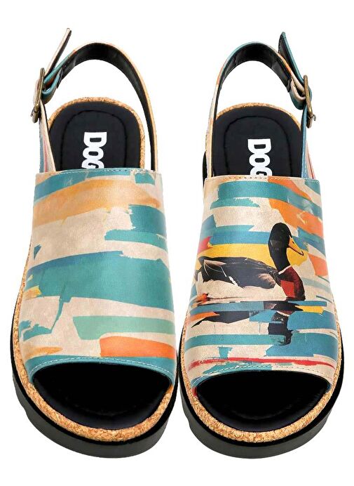 Kadın Vegan Deri Çok Renkli Kalın Taban Sandalet - Goose Bumps Tasarım - Görsel 4