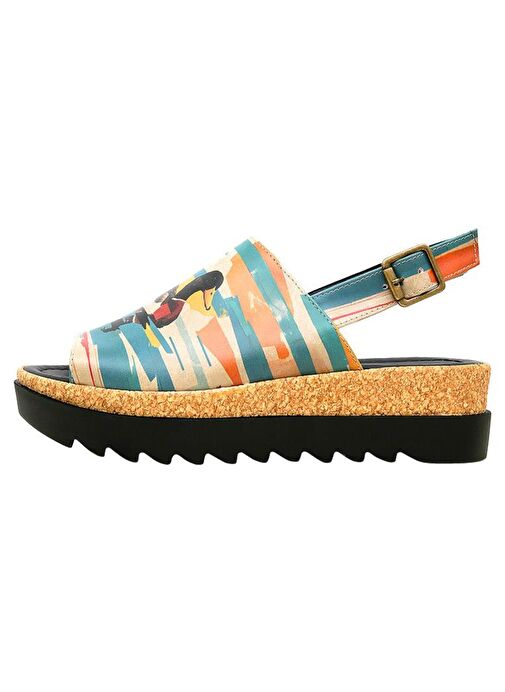 Kadın Vegan Deri Çok Renkli Kalın Taban Sandalet - Goose Bumps Tasarım - Görsel 5