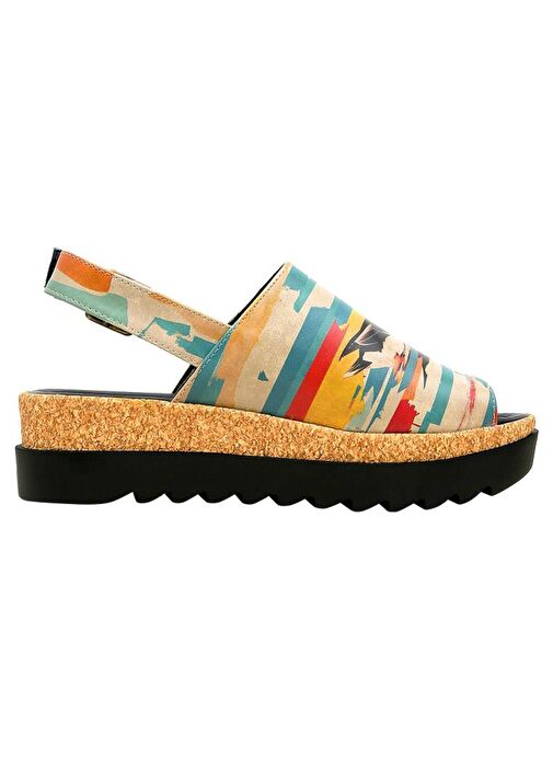 Kadın Vegan Deri Çok Renkli Kalın Taban Sandalet - Goose Bumps Tasarım - Görsel 6