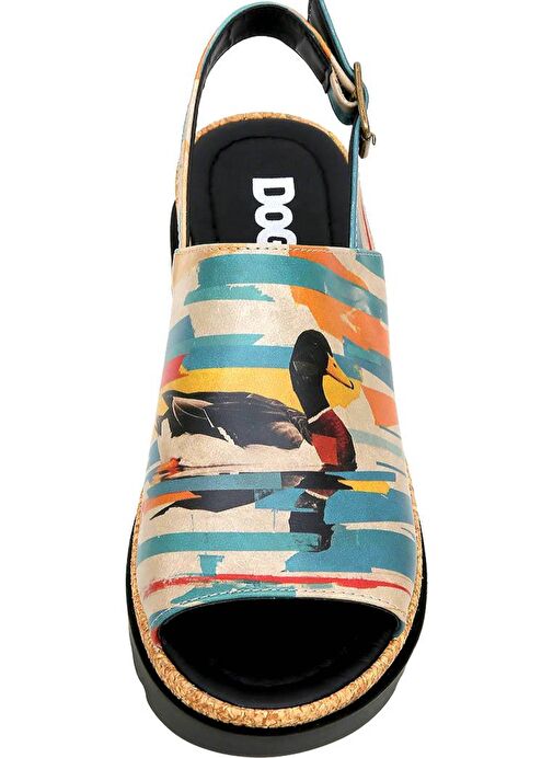 Kadın Vegan Deri Çok Renkli Kalın Taban Sandalet - Goose Bumps Tasarım - Görsel 7