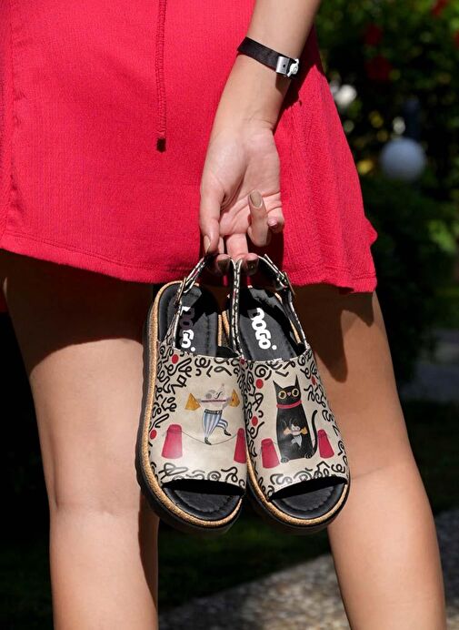 Kadın Vegan Deri Çok Renkli Kalın Taban Sandalet - Cat and Mouse Tasarım - Görsel 3