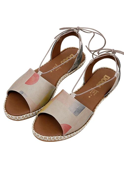 Kadın Vegan Deri Çok Renkli Bağcıklı Sandalet - Geometric Shapes Tasarım - Görsel 2
