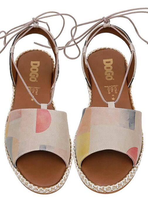 Kadın Vegan Deri Çok Renkli Bağcıklı Sandalet - Geometric Shapes Tasarım - Görsel 4