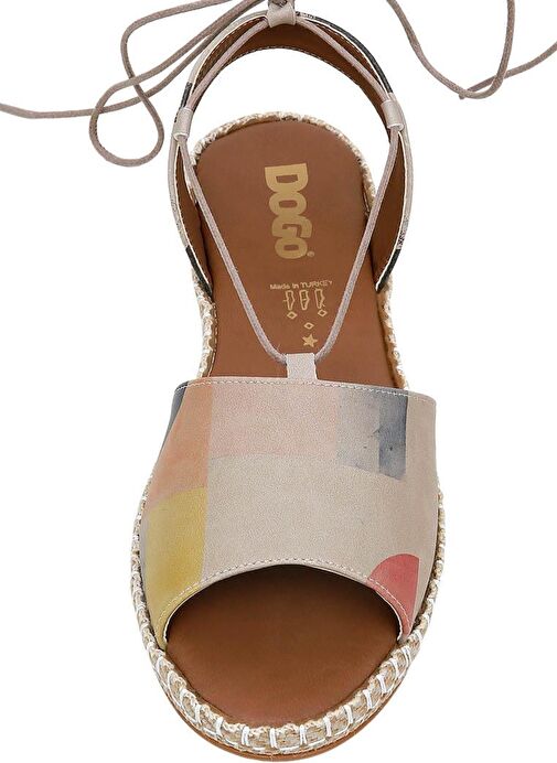 Kadın Vegan Deri Çok Renkli Bağcıklı Sandalet - Geometric Shapes Tasarım - Görsel 7