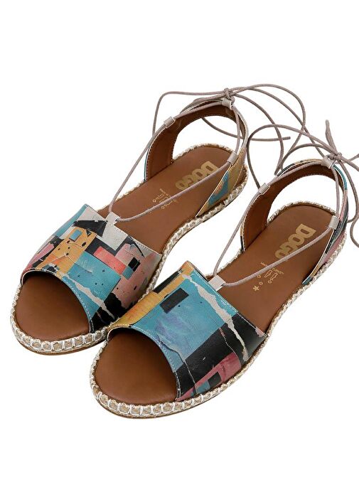Kadın Vegan Deri Çok Renkli Bağcıklı Sandalet - Block Houses Tasarım - Görsel 2