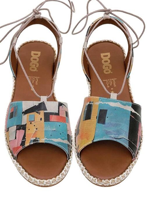 Kadın Vegan Deri Çok Renkli Bağcıklı Sandalet - Block Houses Tasarım - Görsel 4