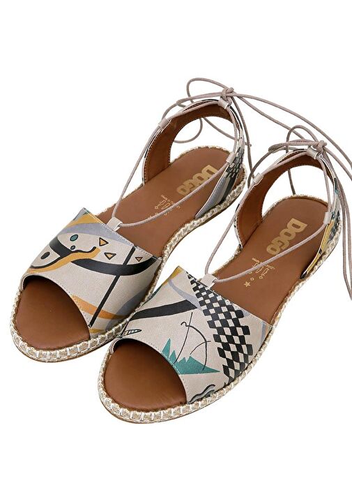 Kadın Vegan Deri Çok Renkli Bağcıklı Sandalet - Listen to the Grass Grow Tasarım - Görsel 2