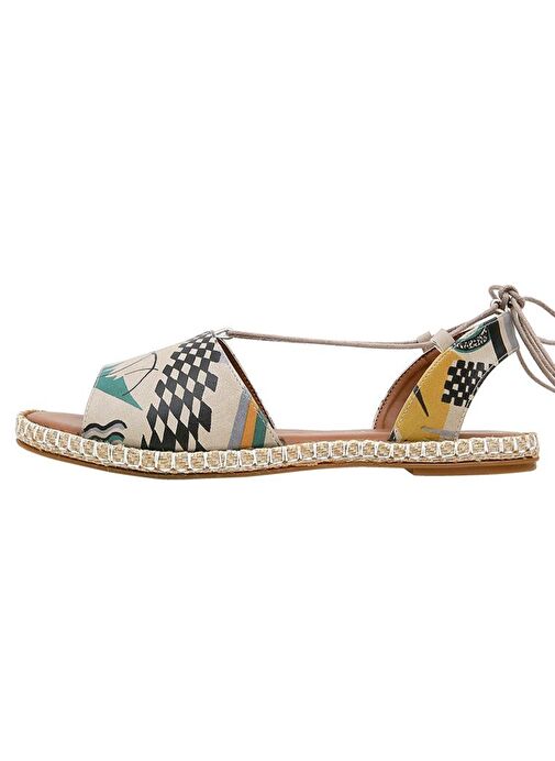 Kadın Vegan Deri Çok Renkli Bağcıklı Sandalet - Listen to the Grass Grow Tasarım - Görsel 5