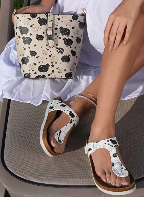 Kadın Vegan Deri Beyaz Parmak Arası Terlik - Count Sheeps Tasarım - Görsel 9