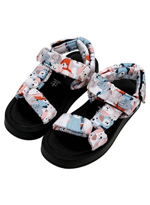 Kadın Vegan Deri Çok Renkli Kalın Taban Sandalet - Puppy Eyes Tasarım - Görsel 2