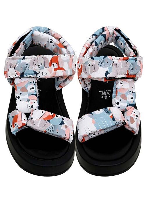Kadın Vegan Deri Çok Renkli Kalın Taban Sandalet - Puppy Eyes Tasarım - Görsel 3