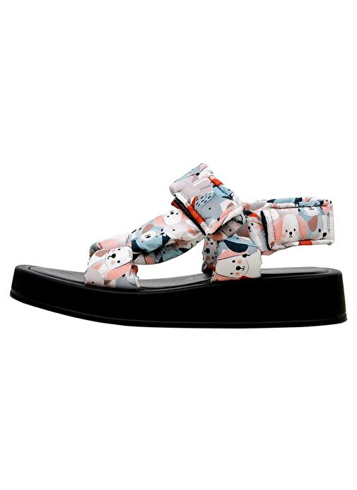 Kadın Vegan Deri Çok Renkli Kalın Taban Sandalet - Puppy Eyes Tasarım - Görsel 4