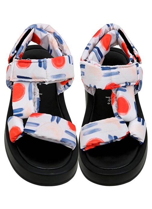 Kadın Vegan Deri Çok Renkli Kalın Taban Sandalet - Red Fish Blue Fish Tasarım - Görsel 3