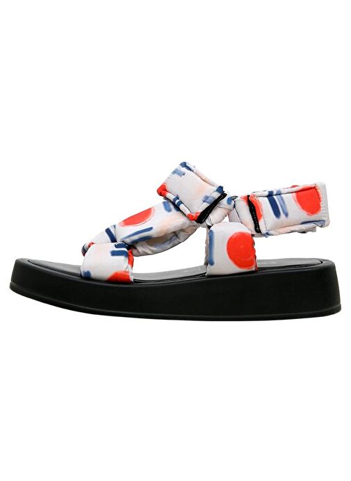 Kadın Vegan Deri Çok Renkli Kalın Taban Sandalet - Red Fish Blue Fish Tasarım - Görsel 4