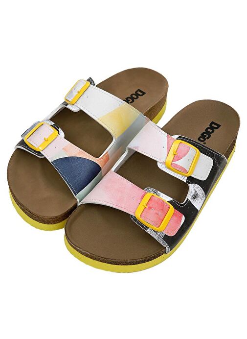 Kadın Vegan Deri Çok Renkli Terlik - Geometric Shapes Tasarım - Görsel 2