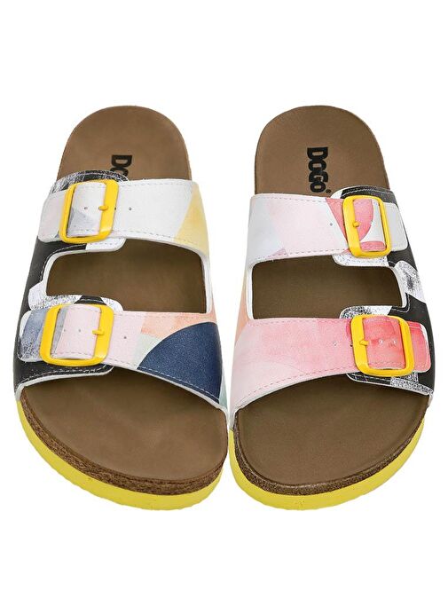 Kadın Vegan Deri Çok Renkli Terlik - Geometric Shapes Tasarım - Görsel 4