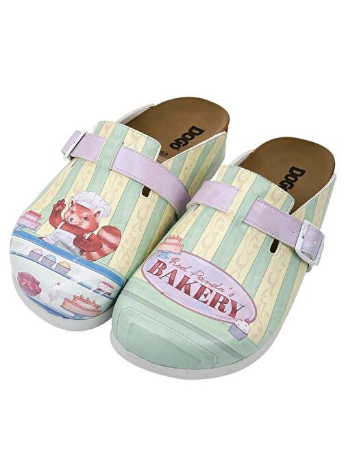 Kadın Vegan Deri Çok Renkli Terlik - Red Panda Bakery Tasarım - Görsel 2