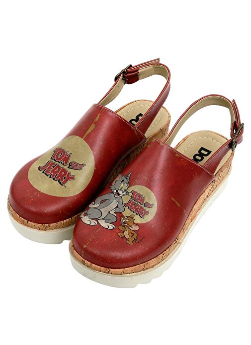 Kadın Vegan Deri Turuncu Kalın Taban Sandalet - Warner Bros Tom ve Jerry Tasarım - Görsel 2