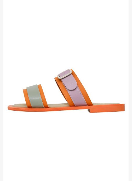 Kadın Vegan Deri Turuncu Terlik - Orange Sunny Tasarım - Görsel 4