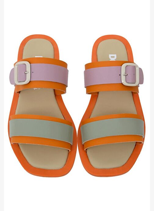 Kadın Vegan Deri Turuncu Terlik - Orange Sunny Tasarım - Görsel 3