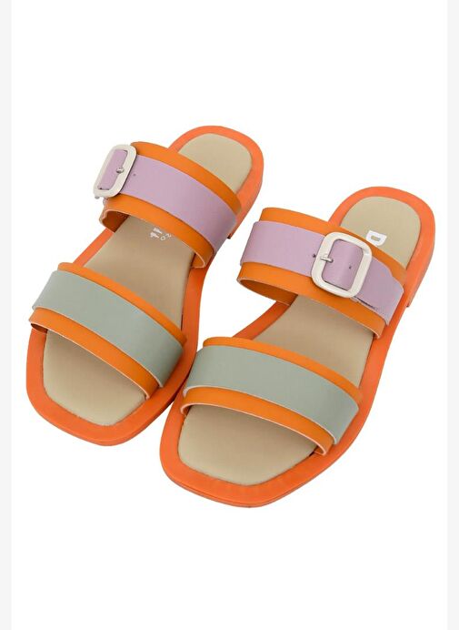 Kadın Vegan Deri Turuncu Terlik - Orange Sunny Tasarım - Görsel 2