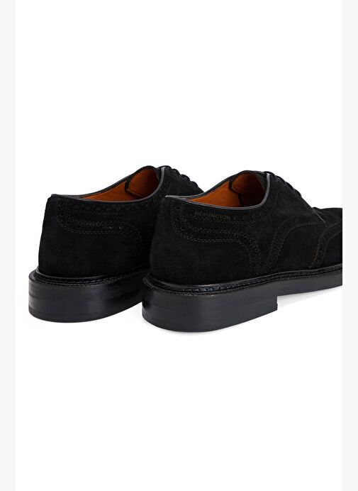 Doğal Süet Deri Dikiş Detaylı Siyah Klasik Ayakkabı - Görsel 4