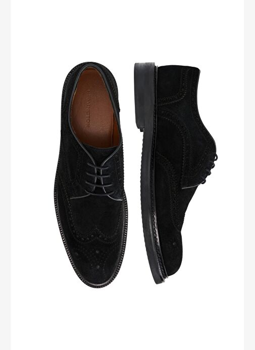 Doğal Süet Deri Dikiş Detaylı Siyah Klasik Ayakkabı - Görsel 6