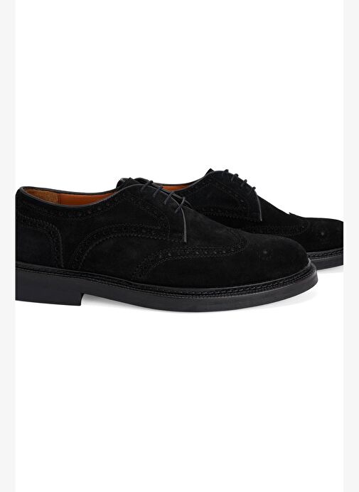 Doğal Süet Deri Dikiş Detaylı Siyah Klasik Ayakkabı - Görsel 3