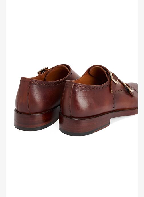 Doğal Deri El Dikişli Toka Detaylı Kahverengi Klasik Ayakkabı - Görsel 5