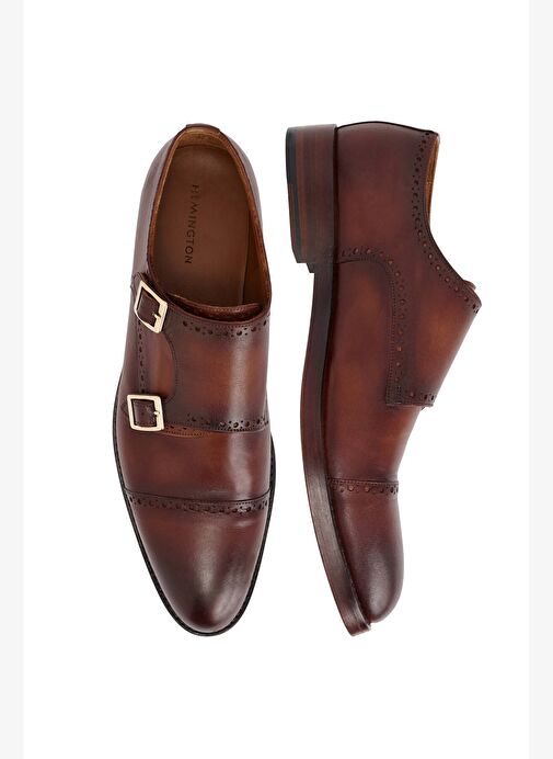 Doğal Deri El Dikişli Toka Detaylı Kahverengi Klasik Ayakkabı - Görsel 6