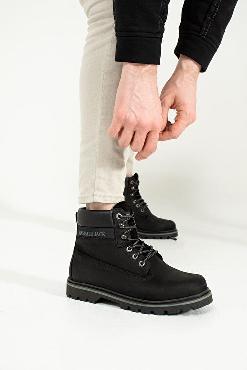 Hammer Jack Hakiki Deri Siyah Nubuk Erkek Bot - Görsel 5