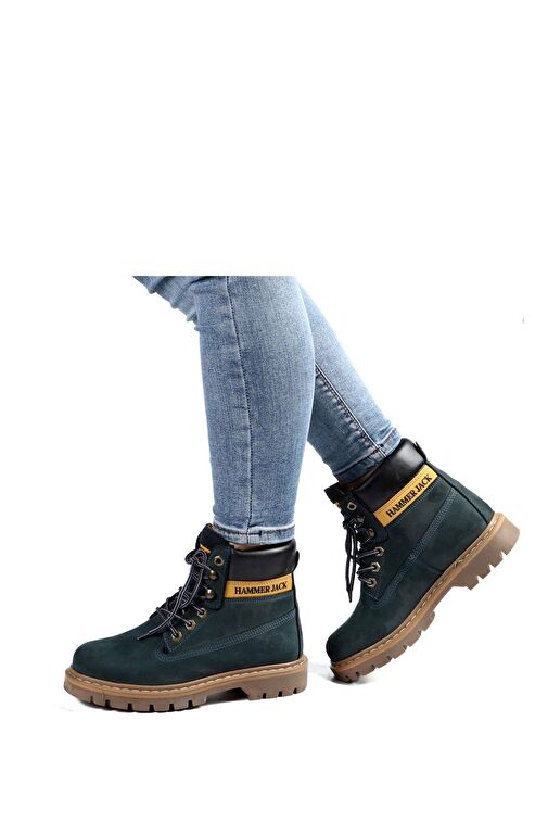 Hammer Jack Hakiki Deri Petrol Mavi Nubuk Kadın Bot - Görsel 6