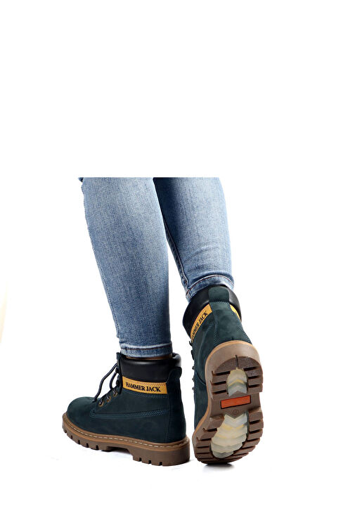 Hammer Jack Hakiki Deri Petrol Mavi Nubuk Kadın Bot - Görsel 7