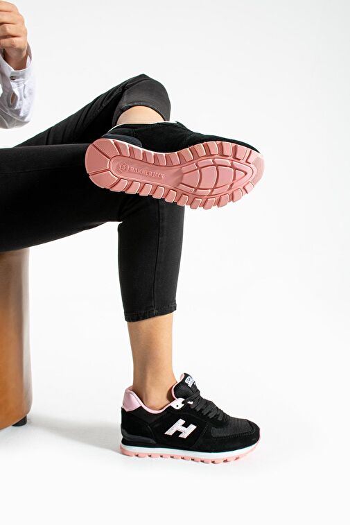 Hammer Jack Peru Hakiki Deri Siyah-Pembe Kadın Spor Ayakkabı - Görsel 4