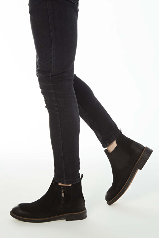 Tamer Tanca Erkek Hakiki Deri Siyah Nubuk Casual Bot - Görsel 2