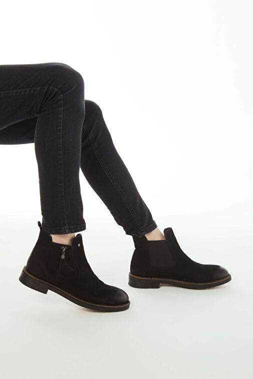 Tamer Tanca Erkek Hakiki Deri Siyah Nubuk Casual Bot - Görsel 4