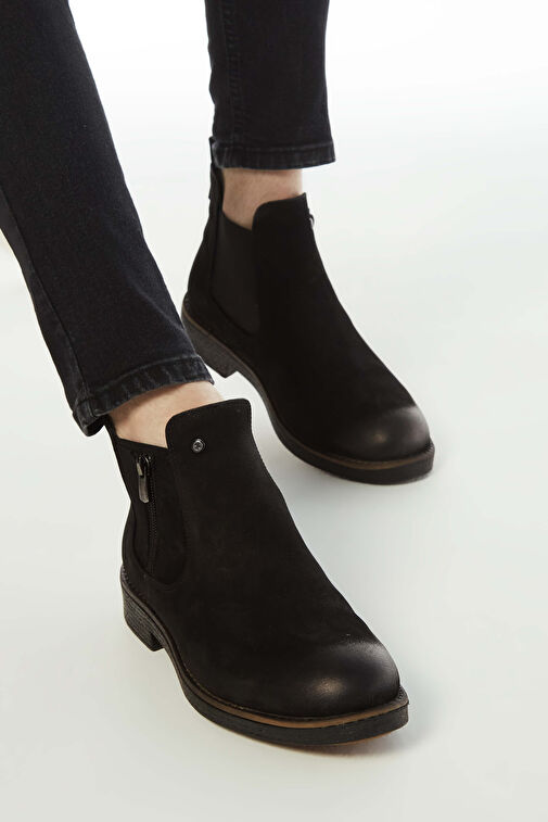 Tamer Tanca Erkek Hakiki Deri Siyah Nubuk Casual Bot - Görsel 5