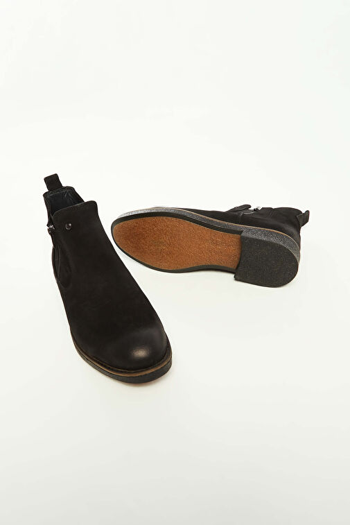 Tamer Tanca Erkek Hakiki Deri Siyah Nubuk Casual Bot - Görsel 8